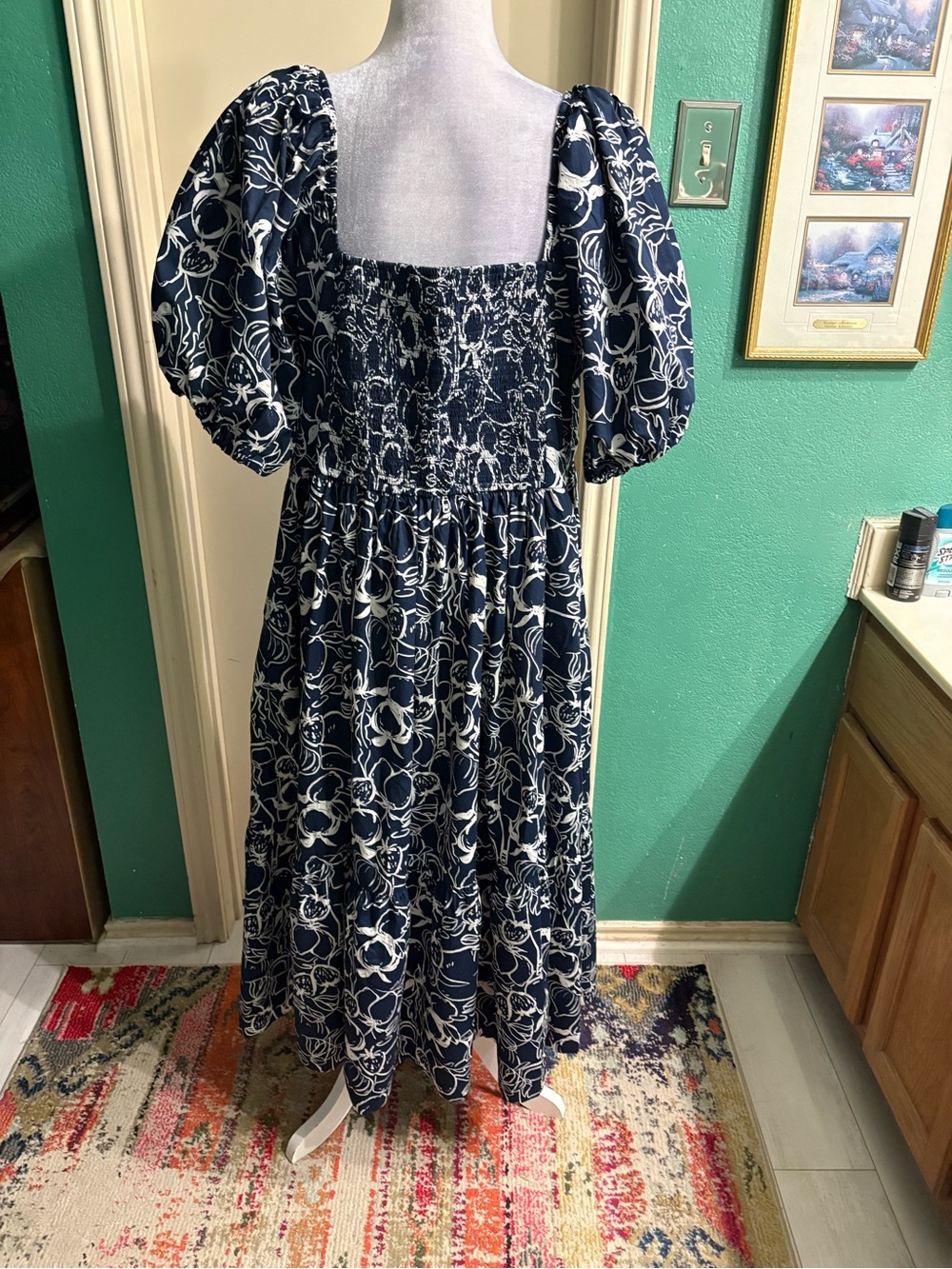 Abercrombie & Fitch Emerson Poplin Navy and White Floral Square-Neck Maxi Dress - Picture 6 of 13